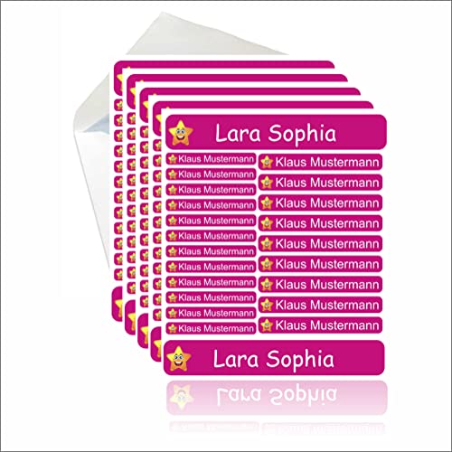 INDIGOS UG® 287 Namensaufkleber - pink - Set groß mittel klein - Aufkleber für Feststoffe, Wäscheetiketten, Spülmaschine - Waschmaschine geeignet - individuell Schule Kindergarten KITA Kinder von Indigos