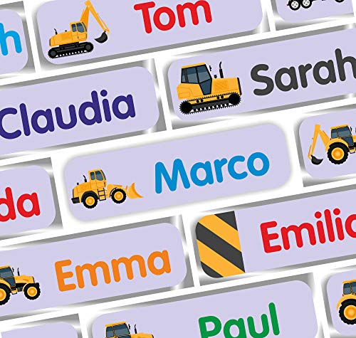 INDIGOS UG Namensetiketten Kinder für Kleidung - ab 35 Stück, 35x10mm - Baustelle - hellblau - Namensschilder Wäscheetiketten & feste Dinge, Namensaufkleber Kinder, ideal für Schule, Kindergarten von Indigos