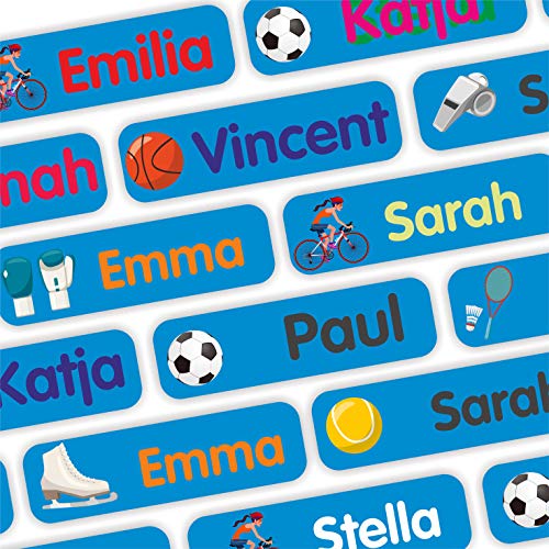 INDIGOS UG Namensetiketten Kinder für Kleidung - ab 35 Stück, 35x10mm - Sport - hellblau - Namensschilder Wäscheetiketten & feste Dinge, Namensaufkleber Kinder, ideal für Schule, Kindergarten von INDIGOS UG