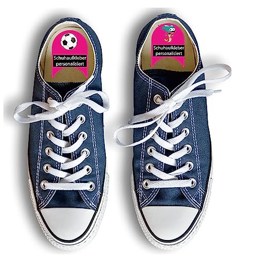INDIGOS UG® Namensaufkleber für Schuhe ab 6 Stück - pink - individuell personalisierte Etiketten links rechts - zweifarbige Aufkleber für Schuhe mit Wunschtext - 100 Motive von Indigos