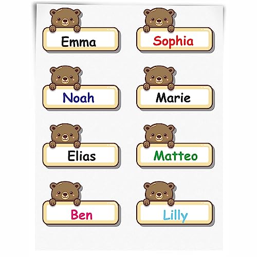 INDIGOS UG - Namensaufkleber Kinde Schule - 144 Sticker - Bär - ca. 50x30mm - Niedliche Tierbabys - Cartoon Aufkleber - individuell personalisiert - Kindergarten Stifte, Federmappe, Lineale von Indigos