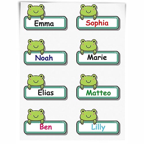 INDIGOS UG - 144 Namensaufkleber Kinder - Frosch - 50x ca. 30mm - Niedliche Tierbabys - Cartoon - selbstklebend - individuell personalisiert - für Schule - Kindergarten Stifte, Federmappe, Lineale von Indigos