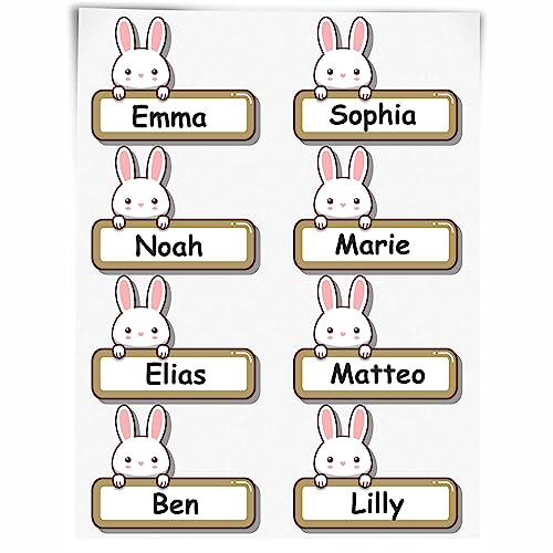 INDIGOS UG - 48 Namensaufkleber Kinder - Hase - 50x ca. 30mm - Niedliche Tierbabys - Cartoon - selbstklebend - individuell personalisiert - für Schule - Kindergarten Stifte, Federmappe, Lineale von Indigos