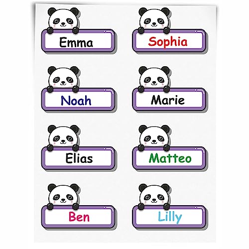 INDIGOS UG - 48 Namensaufkleber Kinder - Panda - 50x ca. 30mm - Niedliche Tierbabys - Cartoon - selbstklebend - individuell personalisiert - für Schule - Kindergarten Stifte, Federmappe, Lineale von Indigos