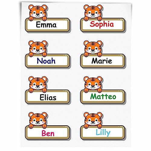 INDIGOS UG - 48 Namensaufkleber Kinder - Tiger - 50x ca. 30mm - Niedliche Tierbabys - Cartoon - selbstklebend - individuell personalisiert - für Schule - Kindergarten Stifte, Federmappe, Lineale INDIGOS UG - 48 Namensaufkleber Kinder - Tiger - 50x ca. 30mm - Niedliche Tierbabys - Cartoon - selbstklebend - individuell personalisiert - für Schule - Kindergarten Stifte, Federmappe, Lineale von Indigos
