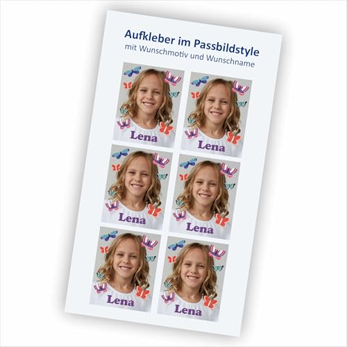INDIGOS UG - Aufkleber - 40x51 mm Passbild Kinder - Passfoto - Foto für Freundebuch - Wunschname - individuell bedruckte Sticker - selbst gestalten - Foto für Freunde, Familie, Bücher von Indigos