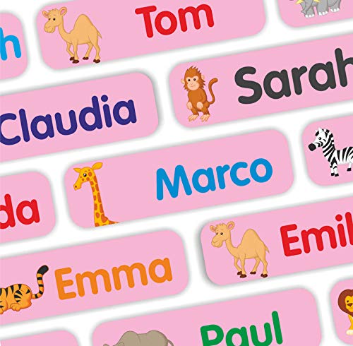 Indigos UG Namensaufkleber Kinder Schule - ab 35 Sticker, 35x10mm - Afrika - rosa - Aufkleber selbst gestalten für Wäscheetiketten & feste Dinge, Namensetiketten Kindergarten von INDIGOS UG