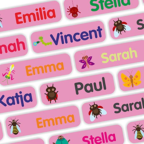 INDIGOS UG Namensetiketten Kinder für Kleidung - ab 35 Stück, 35x10mm - Natur - rosa - Namensschilder Wäscheetiketten & feste Dinge, Namensaufkleber Kinder, ideal für Schule, Kindergarten von INDIGOS UG