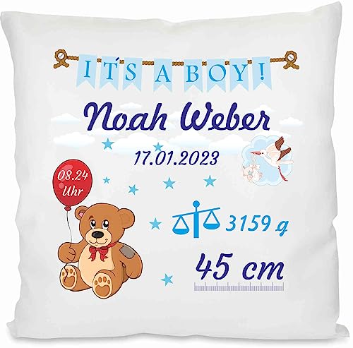Indigos UG - Kissen Baby - Junge - zur Taufe oder Geburt - indivdiduell personalisiert selbst gestalten - Name, Gewicht, Größe Datum - Geburtskissen - Babygeschenk Indigos UG - Kissen Baby - Junge - zur Taufe oder Geburt - indivdiduell personalisiert selbst gestalten - Name, Gewicht, Größe Datum - Geburtskissen - Babygeschenk von Indigos