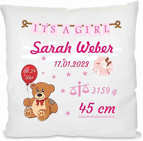Indigos UG - Kissen Baby - Mädchen - zur Taufe oder Geburt - indivdiduell personalisiert selbst gestalten - Name, Gewicht, Größe Datum - Geburtskissen - Babygeschenk Indigos UG - Kissen Baby - Mädchen - zur Taufe oder Geburt - indivdiduell personalisiert selbst gestalten - Name, Gewicht, Größe Datum - Geburtskissen - Babygeschenk von Indigos