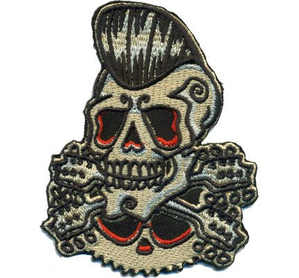 Patch Rocker Guitar Gangster Rockabilly Deathhead Totenkopf Motorrad Biker Aufnäher von Patch
