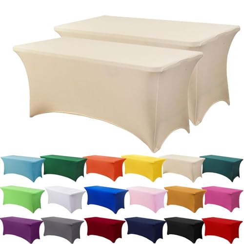 Champagner-Tischdecke für Standard-Klapptische, 1,8 m, Stretch-Spandex, universal, rechteckig, für Hochzeit, Bankett und Party, 2 Stück von Indoor-Beauty