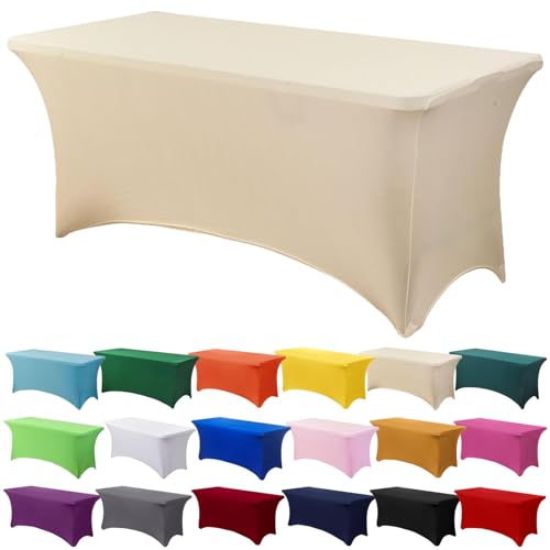 wethug Indoor-Beauty Spandex Tablecloth 8FT Stretch Table Cover Fitted Rectangular Tables, Universal Stretch Patio Table Cloth for Wedding, Banquet, Party and Event(Champagne, 8FT wethug Indoor-Beauty Spandex Tablecloth 8FT Stretch Table Cover Fitted Rectangular Tables, Universal Stretch Patio Table Cloth for Wedding, Banquet, Party and Event(Champagne, 8FT von Indoor-Beauty
