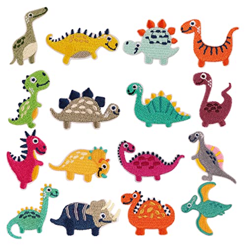 16 Stück Bügelflicken Dinosaurier Kinder Flicken zum Aufbügeln Dinosaurier Aufnäher Patches Sticker für Kleidung Taschen Rucksäcke zum Aufbügeln oder Aufnähen, DIY Jeans Jacken und Hosen von Indrnif