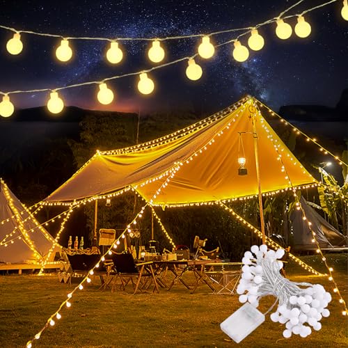 Indrnif 10m 80 LED Lichterkette Kugel,Warmweiß Dimmbar Outdoor Wasserdicht,Batteriebetriebene LED Kugel Lichterkette mit Dauerlicht und Blinkmodus,für Kinderzimmer Balkon Camping Zelt Party Hochzeit von Indrnif