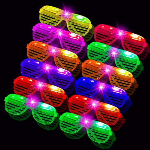 Indrnif 12 Stück Flashing LED Brille Glow Light LED Party Brille Neon Leuchtbrille Mode Shutter Shades Partybrillen LED Brille für Party, Geburtstagsfeier, EDM, Karneval（Zufällige Farbe） von Indrnif