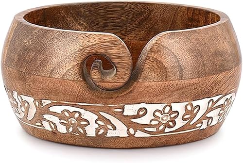 Indus Lifespace Yarn Bowl für Stricken oder Häkeln | Mango Holz Yarn Bowl für unterwegs oder als Geschenk (15.24cm x 15.24cm x 7.62cm) von Indus Lifespace