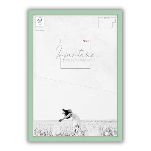 Infantasie 'N°2' Bilderrahmen 18x24 handgefertigt nach Maß | Salbei Pastell | MDF Holz-Design Collage Rahmen inkl. Kunstglas und Metall Aufhänger (Querformat & Hochformat) von Infantasie