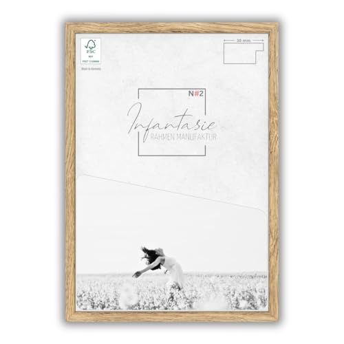 Infantasie 'N°2' Bilderrahmen 60x90 handgefertigt nach Maß | Eiche Natur | MDF Holz-Design Collage Rahmen inkl. Kunstglas und Metall Aufhänger (Querformat & Hochformat) von Infantasie