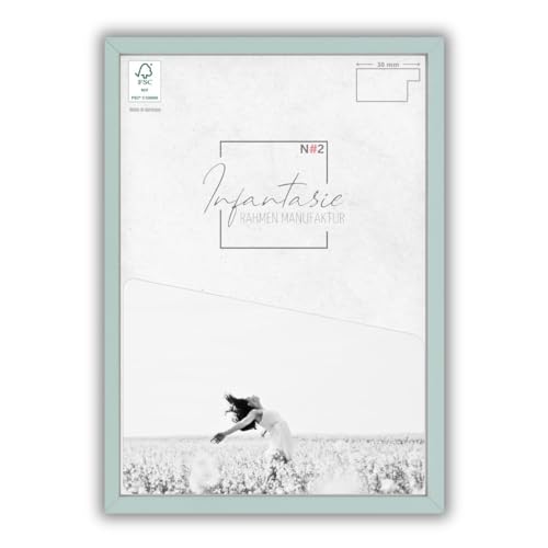 Infantasie 'N°2' Bilderrahmen 70x80 handgefertigt nach Maß | Graublau | MDF Holz-Design Collage Rahmen inkl. Kunstglas und Metall Aufhänger (Querformat & Hochformat) von Infantasie