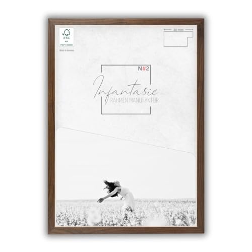 Infantasie 'N°2' Bilderrahmen DIN A2 42x59,4 handgefertigt nach Maß | Nussbaum | MDF Holz-Design Collage Rahmen inkl. Kunstglas und Metall Aufhänger (Querformat & Hochformat) von Infantasie