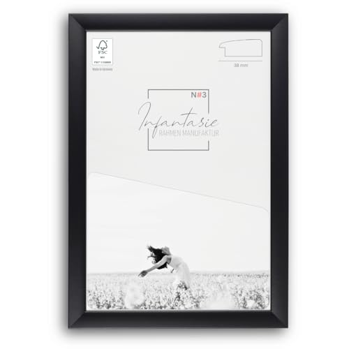 Infantasie 'N°3' Bilderrahmen 18x22 handgefertigt nach Maß | Schwarz Matt | MDF-Holz Design Collage Holzbilderrahmen inkl. Acrylglas und Metall Aufhänger (Querformat & Hochformat) von Infantasie