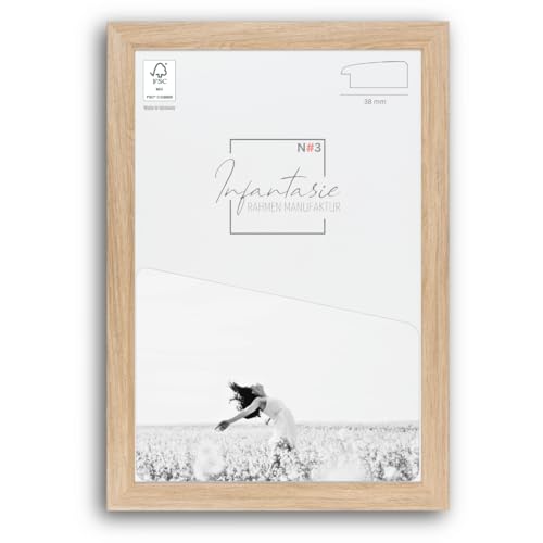 Infantasie 'N°3' Bilderrahmen 41x61 handgefertigt nach Maß | Eiche Natur | MDF-Holz Design Collage Holzbilderrahmen inkl. Acrylglas und Metall Aufhänger (Querformat & Hochformat) von Infantasie