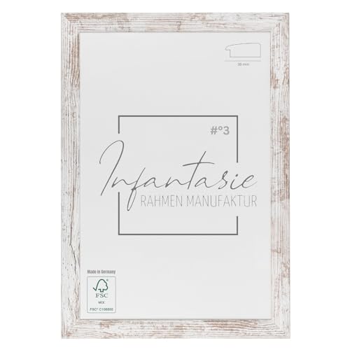 Infantasie 'N°3' Bilderrahmen 43x61 handgefertigt nach Maß | Vintage Weiss | MDF-Holz Design Collage Holzbilderrahmen inkl. Acrylglas und Metall Aufhänger (Querformat & Hochformat) von Infantasie