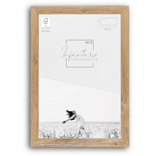 Infantasie 'N°3' Bilderrahmen 45x70 handgefertigt nach Maß | Eiche Vintage Silber | MDF-Holz Design Collage Holzbilderrahmen inkl. Acrylglas und Metall Aufhänger (Querformat & Hochformat) von Infantasie
