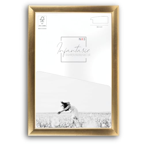 Infantasie 'N°3' Bilderrahmen 55x100 handgefertigt nach Maß | Gold | MDF-Holz Design Collage Holzbilderrahmen inkl. Acrylglas und Metall Aufhänger (Querformat & Hochformat) von Infantasie