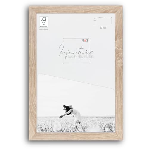 Infantasie 'N°3' Bilderrahmen 70x140 handgefertigt nach Maß | Eiche Sonoma | MDF-Holz Design Collage Holzbilderrahmen inkl. Acrylglas und Metall Aufhänger (Querformat & Hochformat) von Infantasie