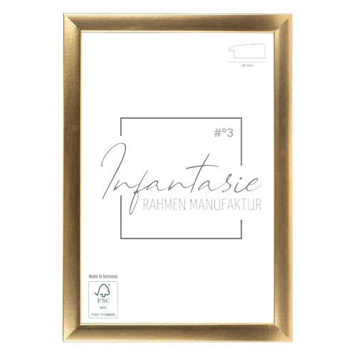 Infantasie 'N°3' Bilderrahmen 80x80 handgefertigt nach Maß | Gold | MDF-Holz Design Collage Holzbilderrahmen inkl. Acrylglas und Metall Aufhänger (Querformat & Hochformat) von Infantasie