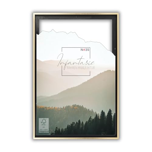 Infantasie 'N°35' Schattenfugenrahmen für 30x30 cm Keilrahmen | Schwarz Gold | MDF-Holz Bilderrahmen für Keilrahmen Leinwände inkl. Aufhänger und Montagematerial von Infantasie