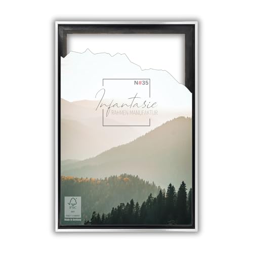 Infantasie 'N°35' Schattenfugenrahmen für 40x50 cm Keilrahmen | Schwarz Silber | MDF-Holz Bilderrahmen für Keilrahmen Leinwände inkl. Aufhänger und Montagematerial von Infantasie