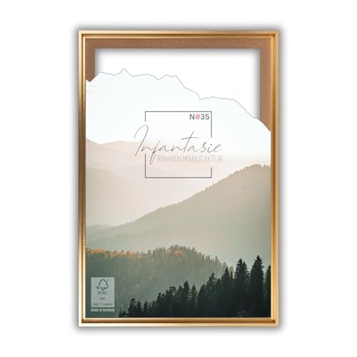 Infantasie 'N°35' Schattenfugenrahmen für DIN A1 (59,4 x 84,1 cm) Keilrahmen | Gold | MDF-Holz Bilderrahmen für Keilrahmen Leinwände inkl. Aufhänger und Montagematerial von Infantasie
