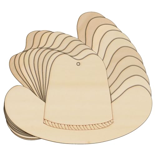 10 x Cowboyhut aus Holz, 3 mm Schicht, Kopfbedeckung (4 x 6,6 cm, Loch oben mittig) von Infinite Crafts Design Resources