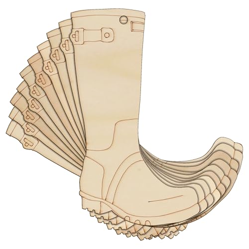 10 x Holz-Gummistiefel, einzelne Bastelform, 3 mm lagiges Schuhwerk (18 x 10,8 cm, Loch oben mittig) von Infinite Crafts Design Resources
