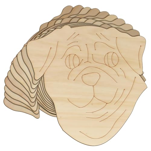 10 x Holz-Mops-Hundekopf, Bastelformen, 3 mm, Sperrholz, Haustiere (5 x 5,3 cm, ohne Loch) von Infinite Crafts Design Resources