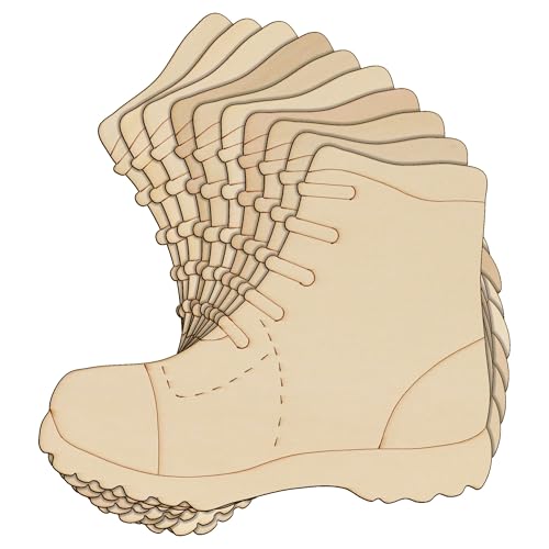 10 x Holz-Wanderschuhe, Comic-Schnürsenkel, Bastelform, 3 mm lagig, Schuhwerk (10 x 12,4 cm, ohne Loch) von Infinite Crafts Design Resources