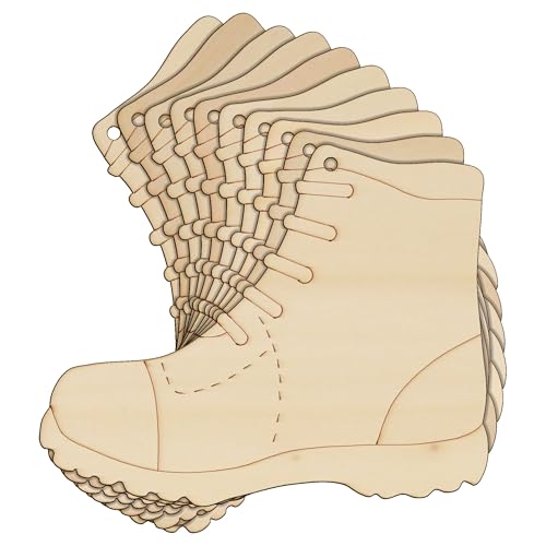 10 x Holz-Wanderschuhe, Comic-Schnürsenkel, Bastelform, 3 mm lagig, Schuhwerk (6 x 7,4 cm, Loch oben mittig) von Infinite Crafts Design Resources