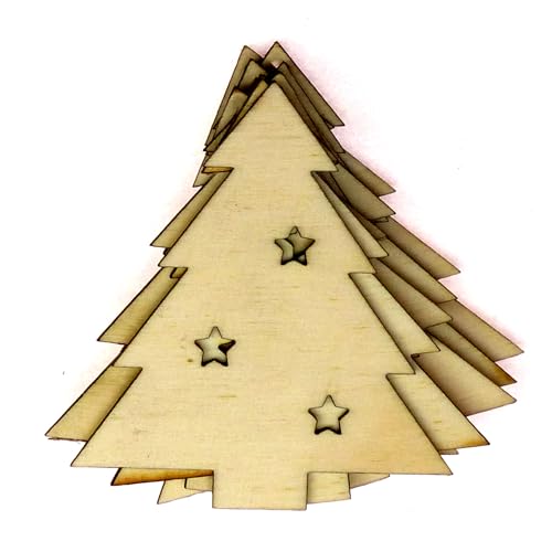 10 x Weihnachtsbaum aus Holz mit Sternen, Bastelformen, 3 mm Sperrholz, Weihnachtsdekoration (4 x 3,6 cm, ohne Loch) von Infinite Crafts Design Resources
