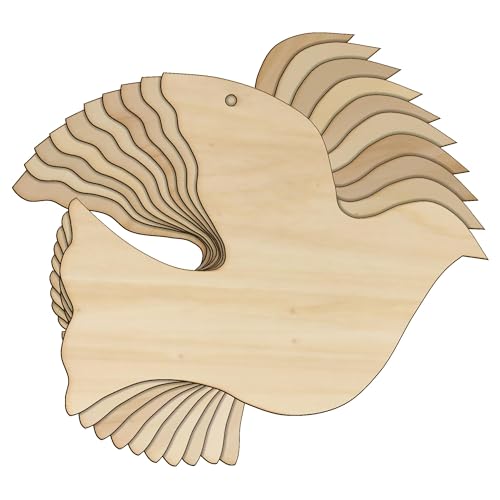 Taube aus Holz, 3 mm, Sperrholz, Symbol für Frieden und Liebe, Vogel, 6 x 7,5 cm, Loch oben mittig, 10 Stück von Infinite Crafts Design Resources