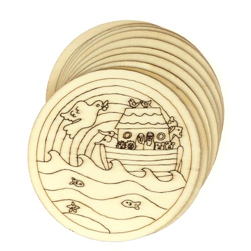 Christliche Bildscheiben aus Holz, Arche Noahs und Flut, 3 mm Ply, 4 x 4 cm, ohne Loch, 10 Stück von Infinite Crafts Design Resources