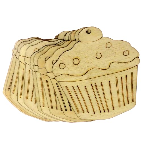 Cupcake-Formen aus Holz, Kirsche auf der Oberseite, 3 mm, Sperrholz, zum Kochen, Pudding (5 x 4,7 cm, Loch oben mittig), 10 Stück von Infinite Crafts Design Resources