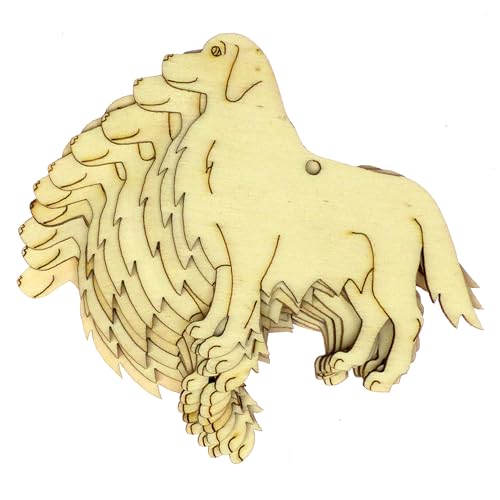 Goldener Retriever-Hund aus Holz, stehend, 3 mm, für Haustiere (6 x 6,4 cm, Loch oben mittig), 10 Stück von Infinite Crafts Design Resources