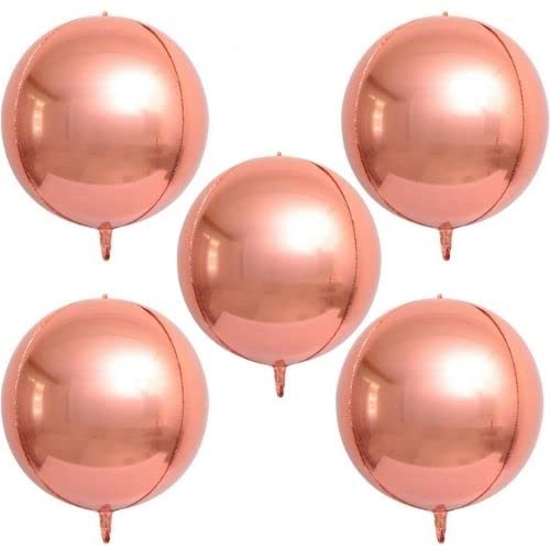 5 x große, runde 4D-Folienballon, großer Spiegel, metallische Orbz-Mylar-Ballons für Mädchen, Jungen, Geburtstag, Party, Hochzeit, Babyparty, Dekoration, Zubehör (55,9 cm) (Roségold) von Inflate Decorate Ltd.