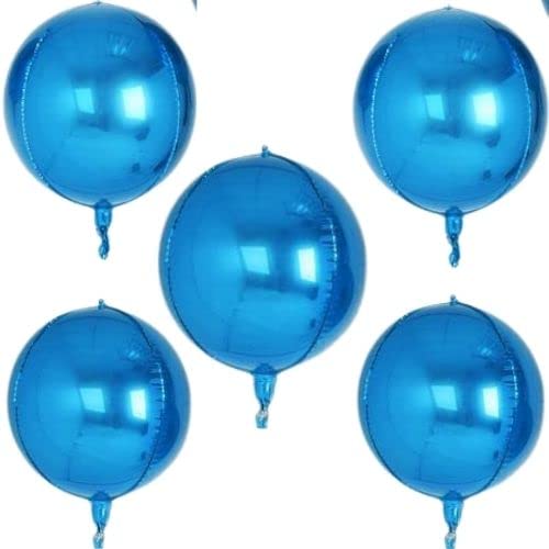 5 x große, runde 4D-Folienballon, großer Spiegel, metallische Orbz-Mylar-Ballons für Mädchen, Jungen, Geburtstagsparty, Hochzeit, Babyparty, Dekoration, Zubehör (55,9 cm) (5 Stück blau) von Inflate Decorate Ltd.
