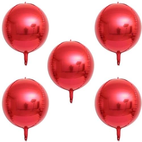 5 x große, runde 4D-Folienballon, großer Spiegel, metallisch, Orbz, Mylar-Ballons für Mädchen, Jungen, Geburtstag, Party, Hochzeit, Babyparty, Dekoration, Zubehör (55,9 cm) (rot) von Inflate Decorate Ltd.