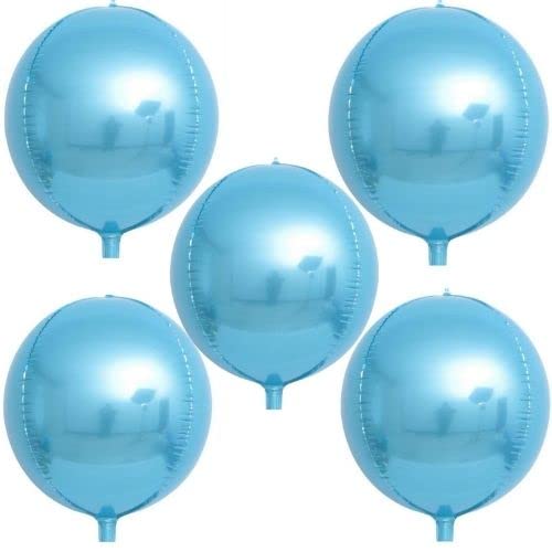 5 x große, runde 4D-Folienballon, großer Spiegel, metallische Orbz-Mylar-Ballons für Mädchen, Jungen, Geburtstagsparty, Hochzeit, Babyparty, Dekoration, Zubehör (55,9 cm) (Hellblau) von Inflate Decorate Ltd.