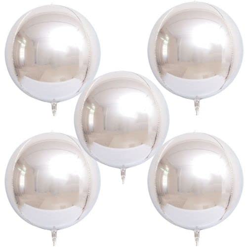 5 x große, runde 4D-Folienballon, großer Spiegel, metallische Orbz-Mylar-Ballons für Mädchen, Jungen, Geburtstagsparty, Hochzeit, Babyparty, Dekoration, Zubehör (55,9 cm) (Silber) von Inflate Decorate Ltd.
